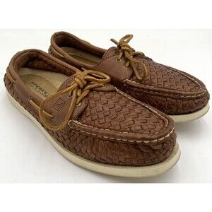 Sperry Top Sider Women's 9.5M Brown Woven Leather Boat Shoes Loafers Non Marking